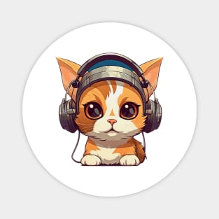 Cute Cat Wearing Headphones Magnet